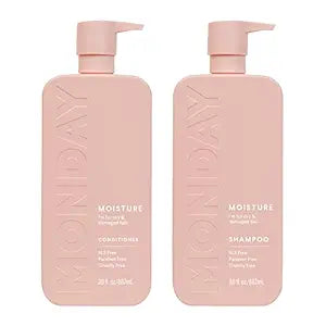 MONDAY Moisture Shampoo + Conditioner Set, 30oz Each for Dry, Coarse, Stressed Hair with Coconut Oil, Rice Protein, Shea Butter, Vitamin E, 100% Recyclable