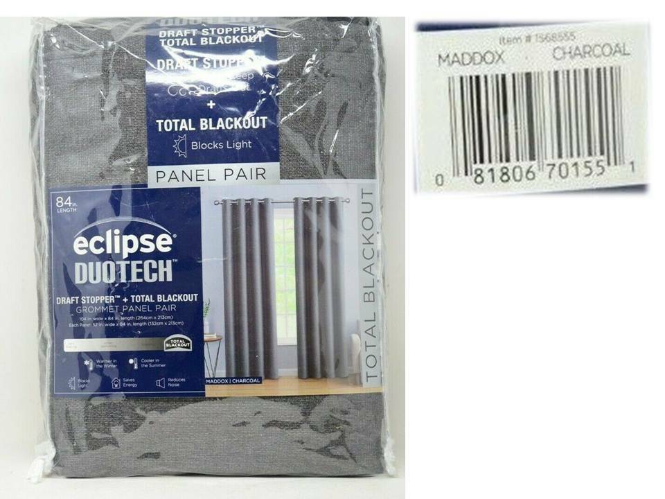 Eclipse Duotech 84" Blackout Curtains 2-Panels Maddox Charcoal COSTCO