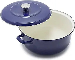 Merten & Storck German Enameled Iron, Round 5.3QT Dutch Oven Pot with Lid, Cobalt Blue