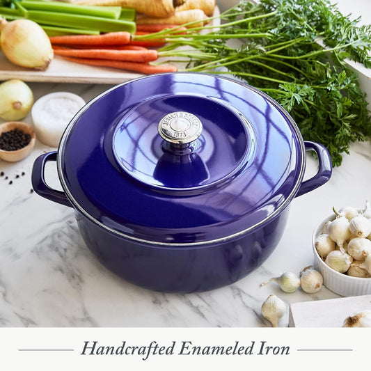 Merten & Storck German Enameled Iron, Round 5.3QT Dutch Oven Pot with Lid, Cobalt Blue