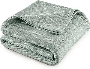 Vellux 100% Cotton Blanket - 360 GSM Soft, Breathable, Cozy & Lightweight Thermal Blanket - All Season Queen Size Blanket Perfect for Layering Bed, Couch & Sofa