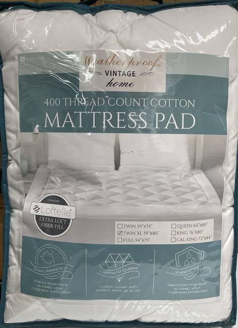 Weatherproof Vintage Home 400 Thread Count Cotton Mattress Pad TWIN XL