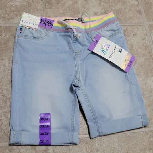 Girls 5/6 9/10 12/14 Bermuda Shorts Light Denim Stretch Knit Waistband