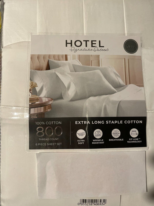 Hotel Signature 800 Thread Count White Cotton 6pc Sheet Set Full