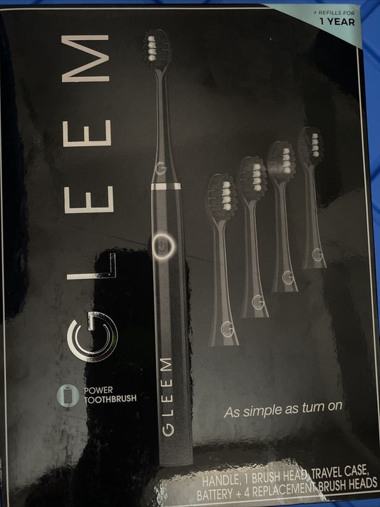 GLEEM Electric Toothbrush, Battery Powered black New Sealed + Replacement Heads