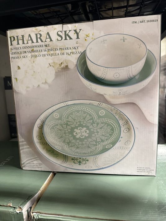 Baum Phara Sky 16 Piece Dinnerware Set Dinner Stoneware Plates Bowls