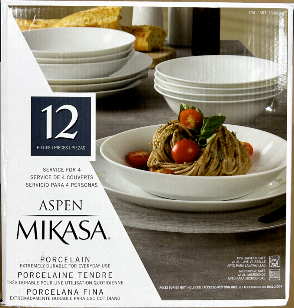 Mikasa ASPEN 12 Piece Dinnerware Set Service for 4 Porcelain White Plates/Bowls