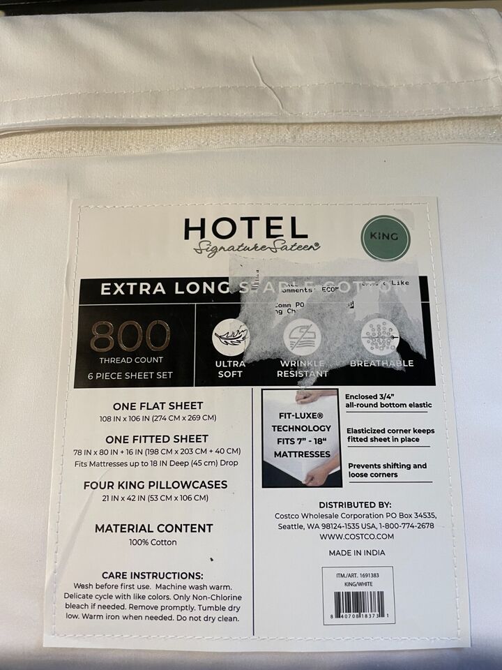 Hotel Signature Sateen 800 TC EX Long Staple Cotton King Sheet Set 6 piece White