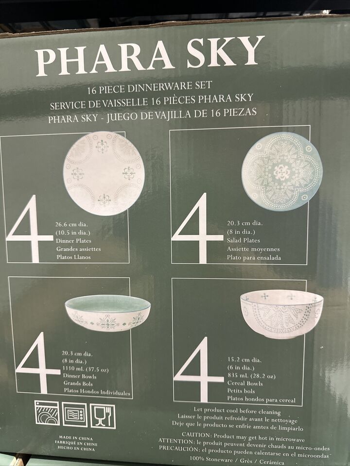 Baum Phara Sky 16 Piece Dinnerware Set Dinner Stoneware Plates Bowls