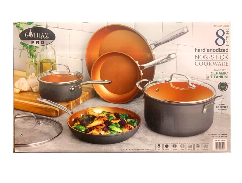 Gotham Steel Pro Non-Stick Cookware 8Pc Hard Anodized Ceramic & Titanium