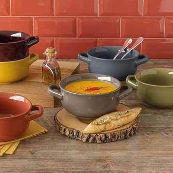 Over and back Comfort Food 6-piece Bowl Set Colored Stoneware Dishwasher and Microwave Safe