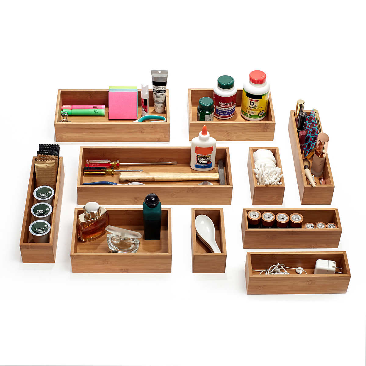 Seville Classics 10-piece Bamboo Storage Box Organizer Set