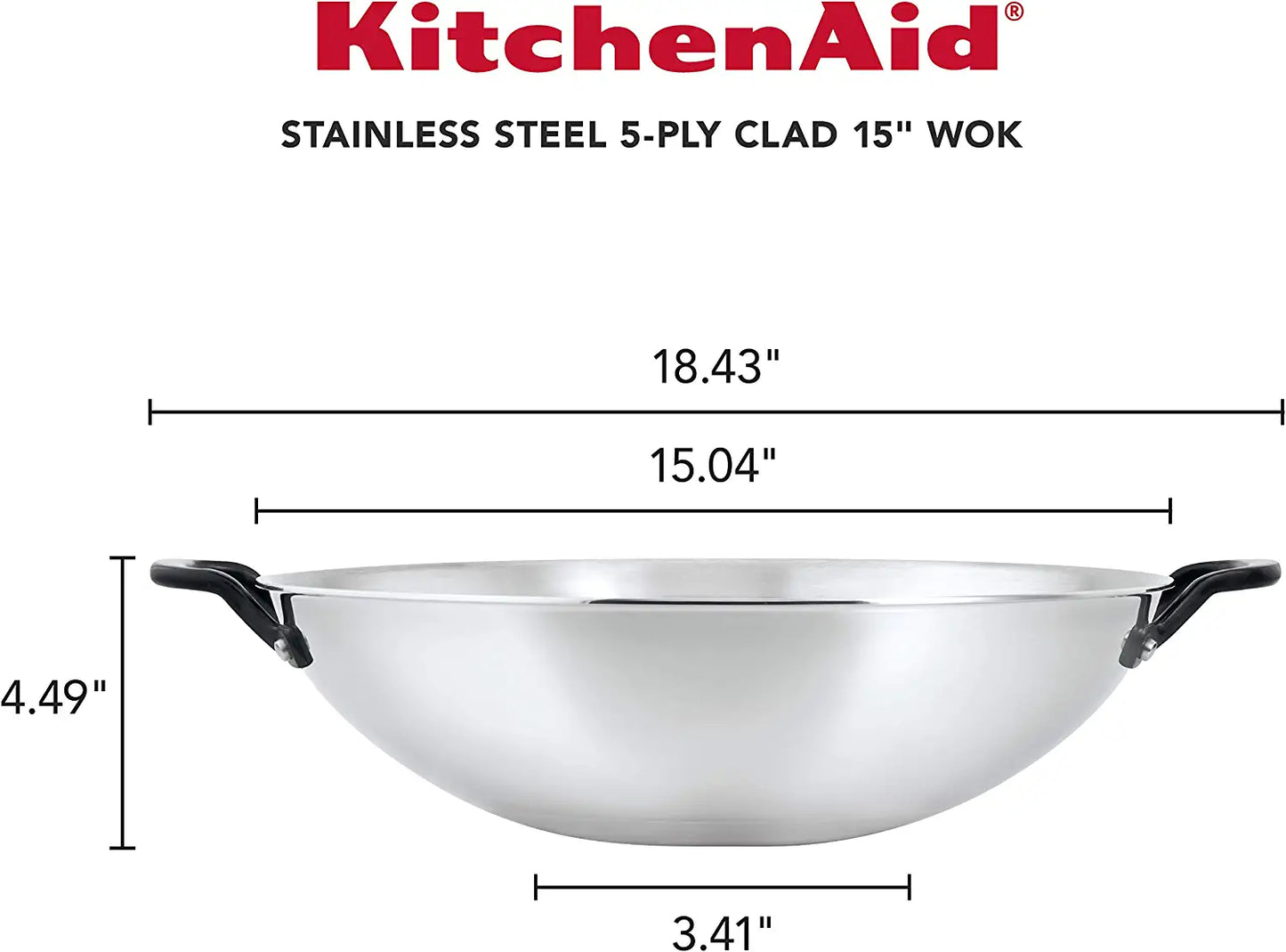 KitchenAid 5-Ply Clad Polished Stainless Steel Wok,15 Inch